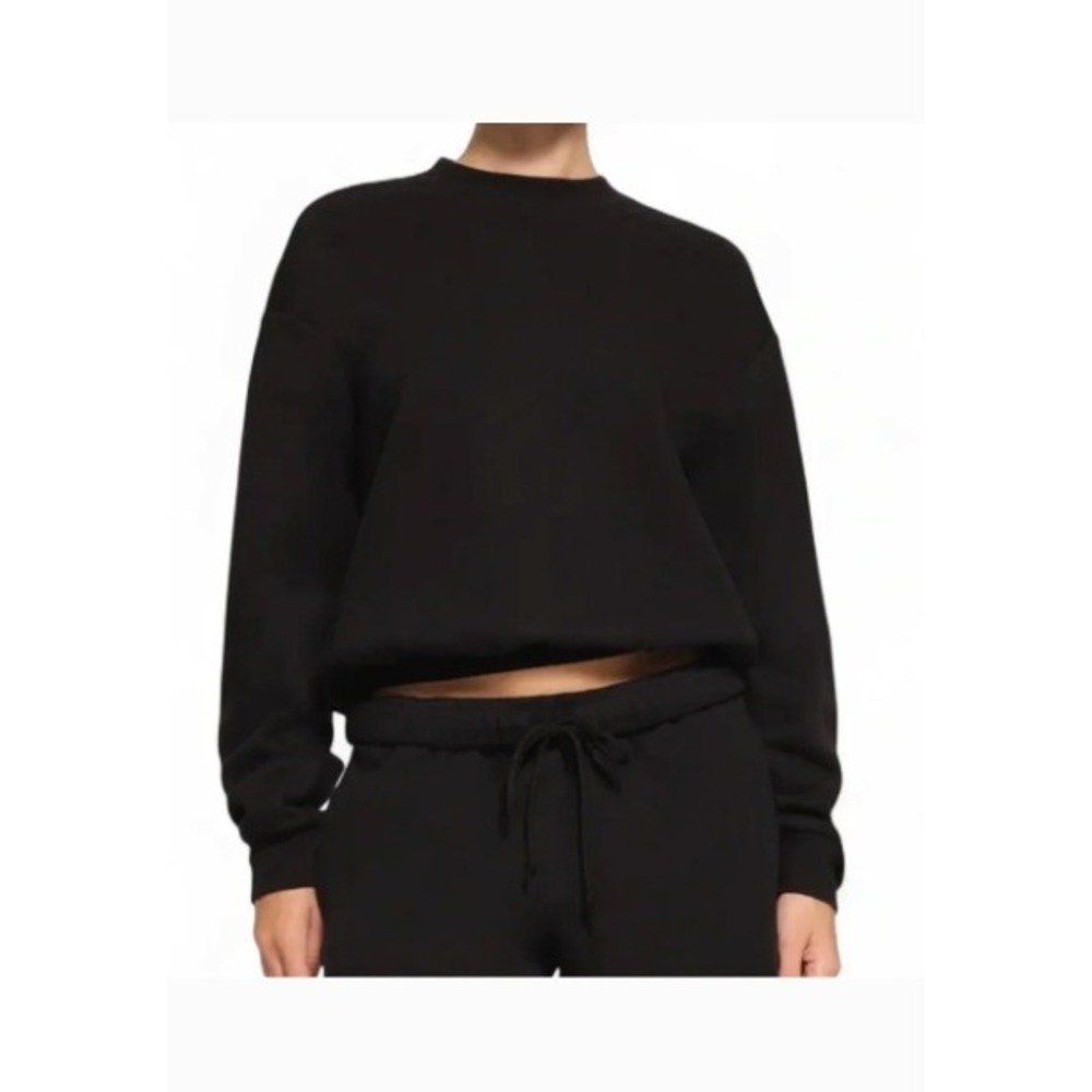 SKIMS Cotton Fleece Classic Crewneck Black Sweatshirt Womens M Athleisure EUC
